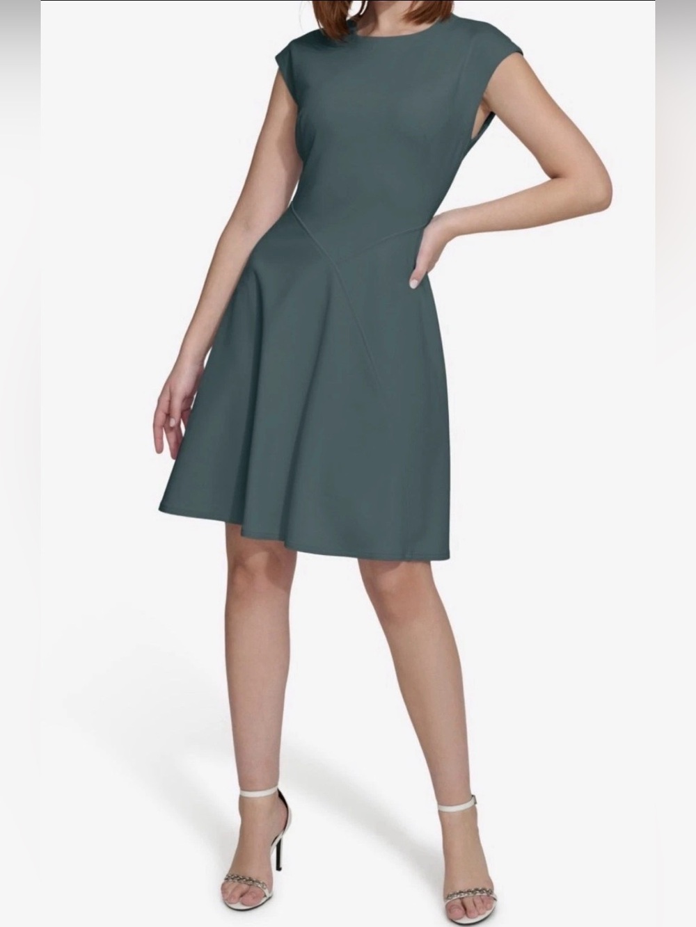 Calvin Klein Women's Short-Sleeve A-Line Dress - Sequoia, Size 6, MSRP $134